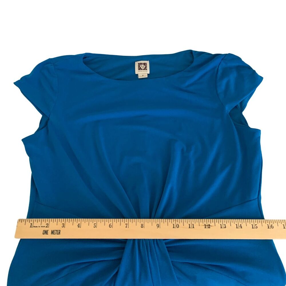 Anne Klein Dress Size 8 Blue Sheath Ruched Waist Cap Sleeve Knee Length Elegant - Picture 9 of 10